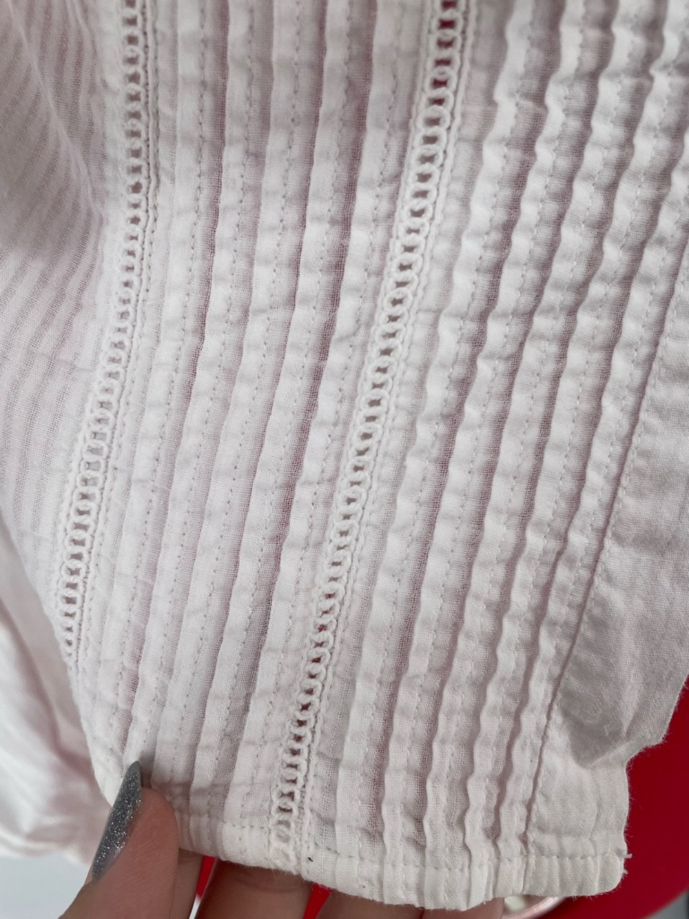 A.n.A. White Lightweight 100% Cotton Striped Button Down Pin-tuck Casual Blouse - Picture 14 of 16